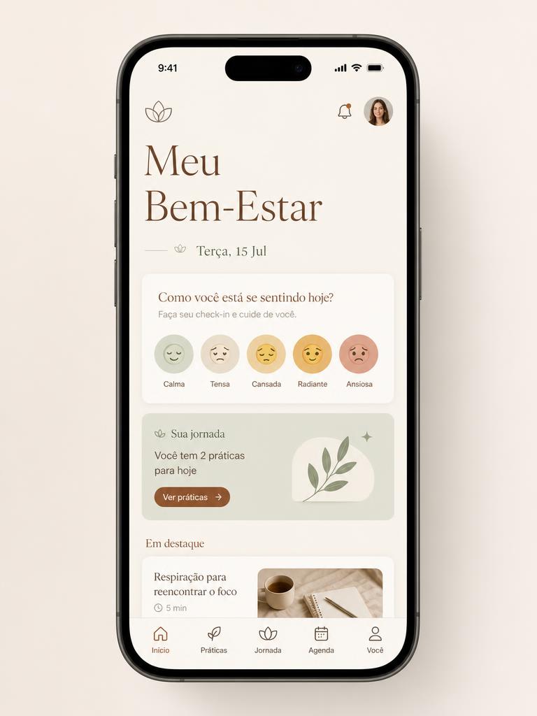 Tela de check-in diário de humor no portal do cliente