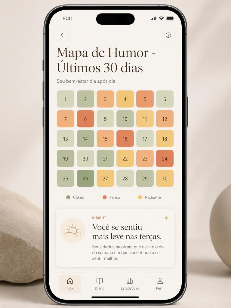 Mapa de humor mostrando 30 dias de bem-estar